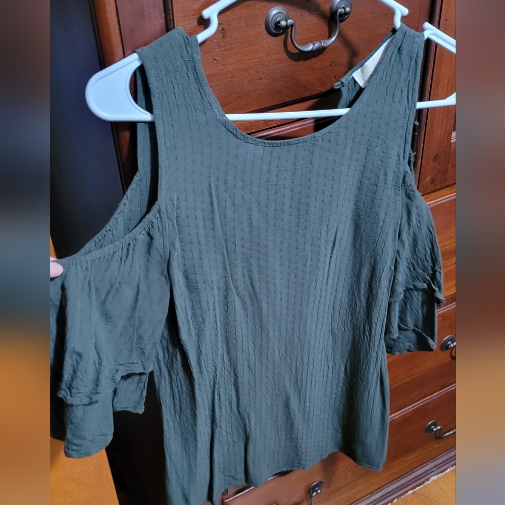 Michael Kors Olive Green Cold shoulder top
